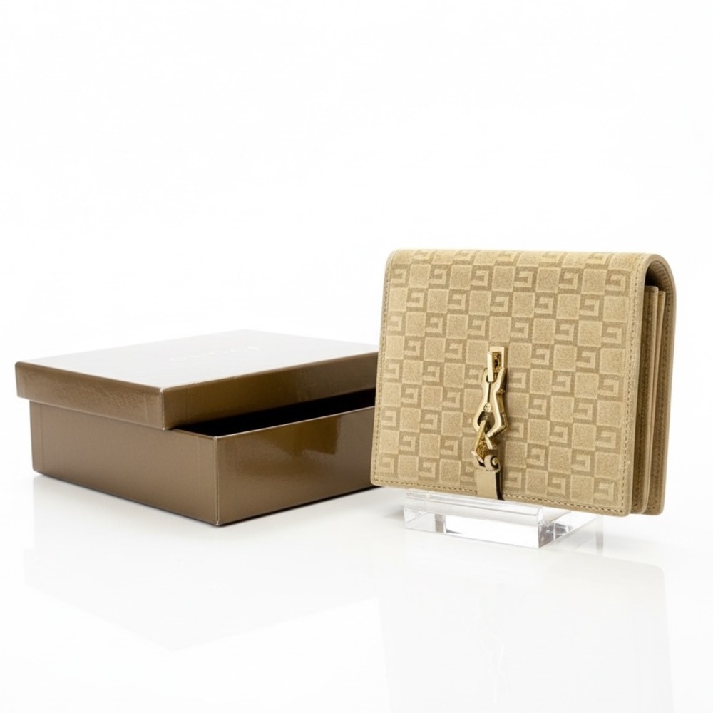 Gucci Vintage Tan Monogram Suede and Leather Bifold Wallet - Picture 3 of 16